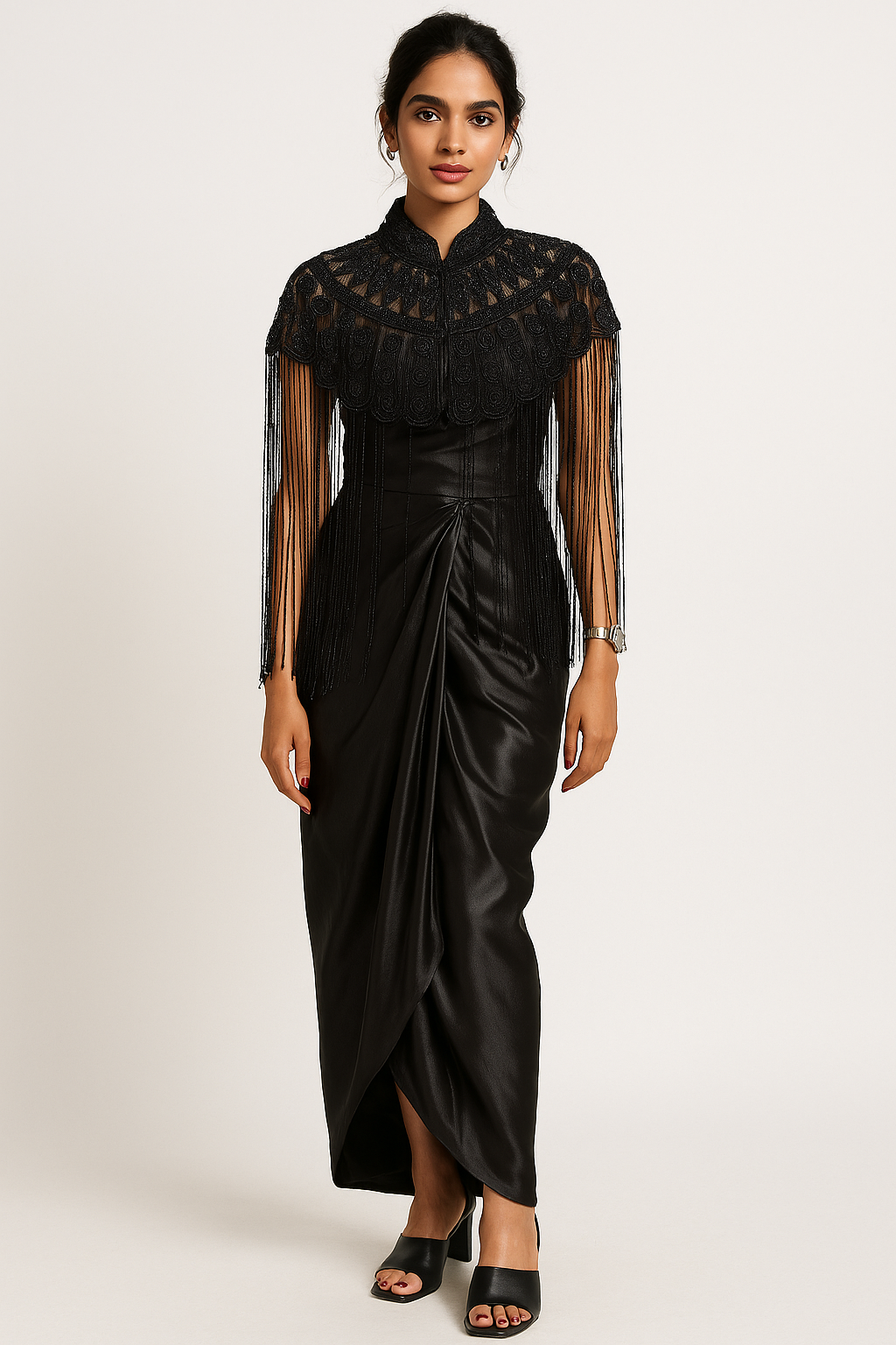 Black Embedded Jacket with Corset top & Skirt