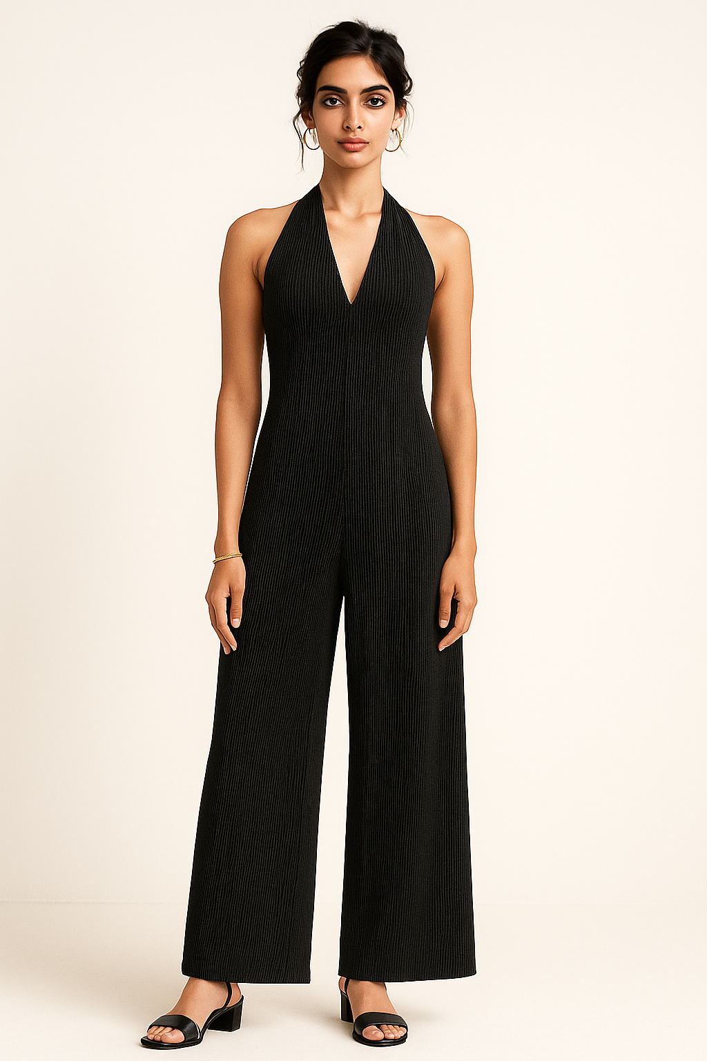 Melange Jumpsuit Black Dress - Main Image