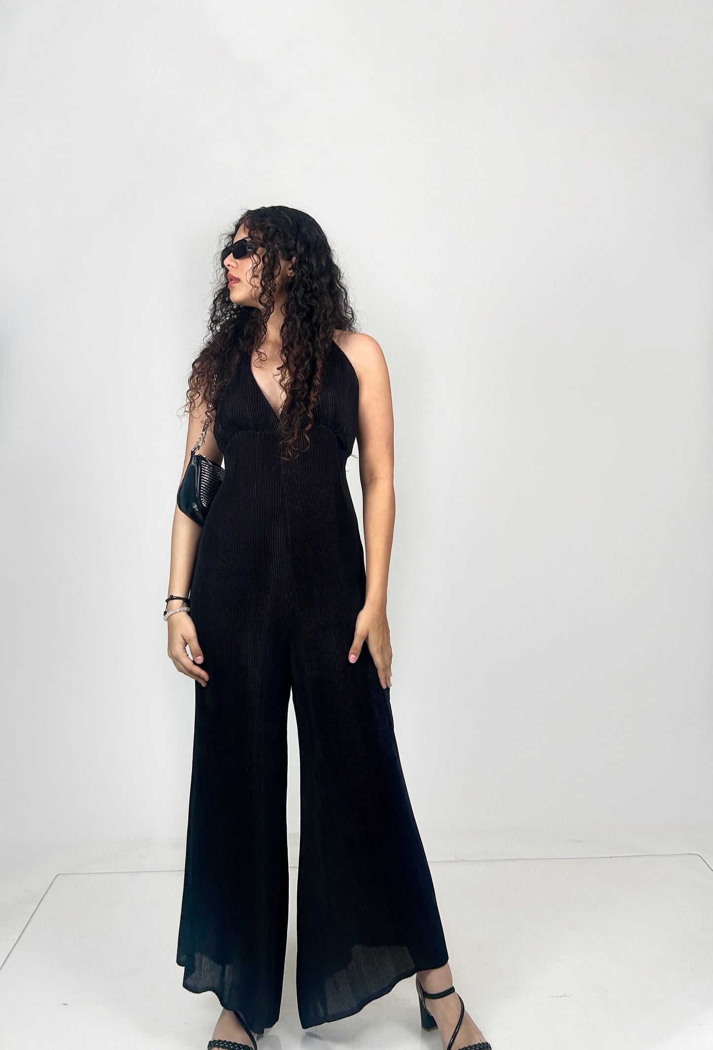 Melange Jumpsuit Black Dress