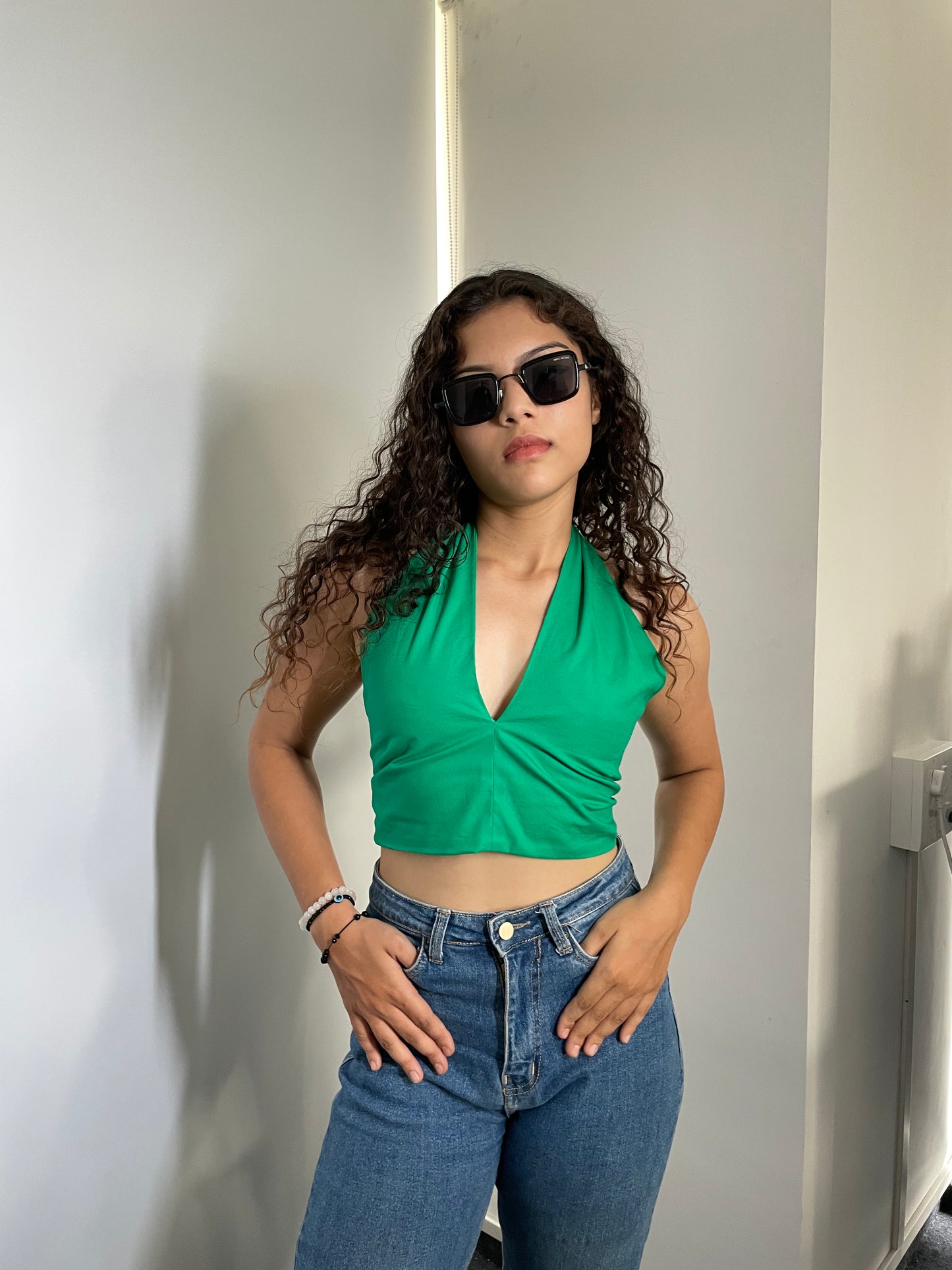 Green Halter Neck crop top