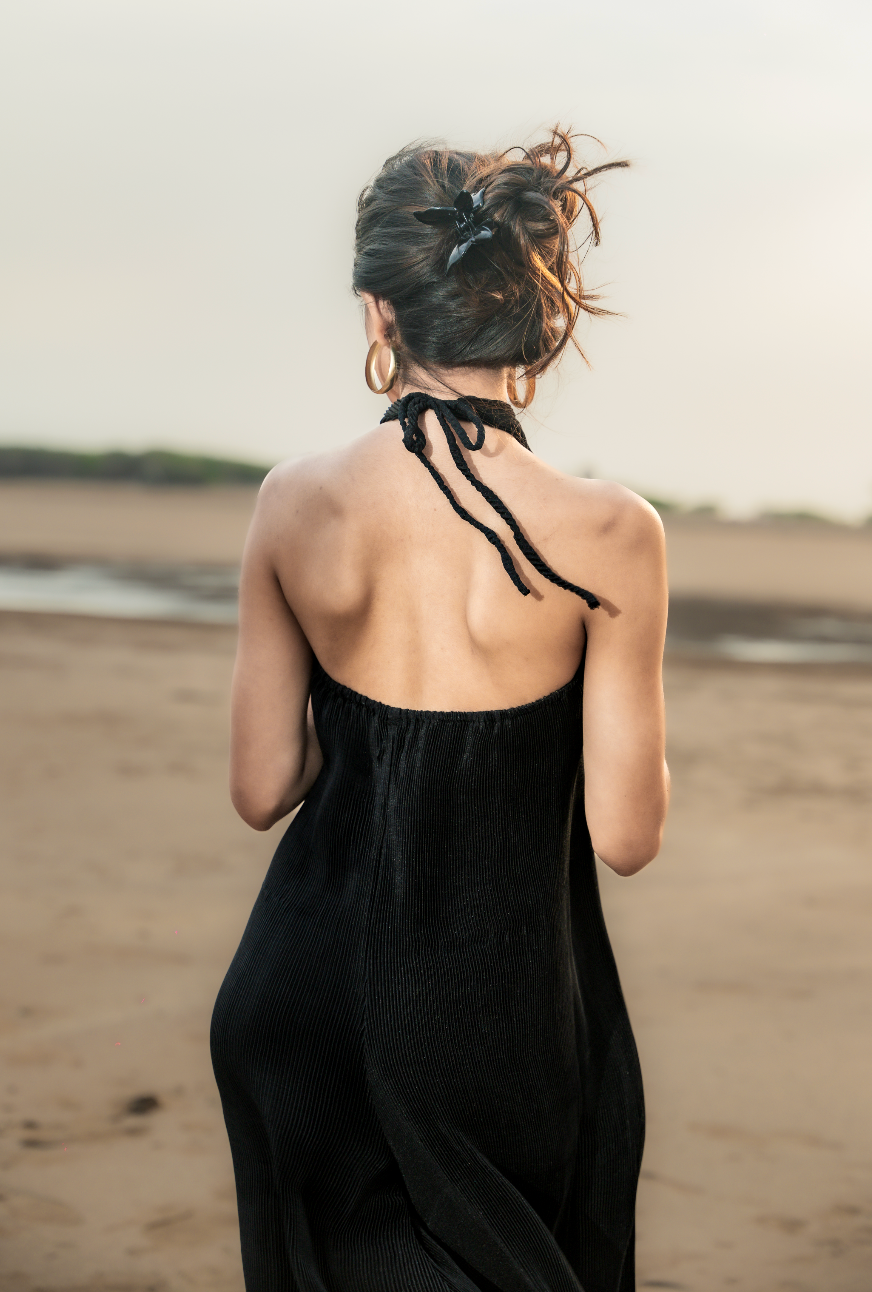 Melange Jumpsuit Black Dress
