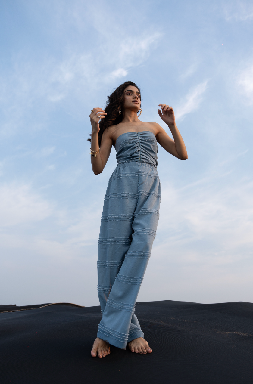 Denim Tube top and Plazzo pant Coord Set Blue