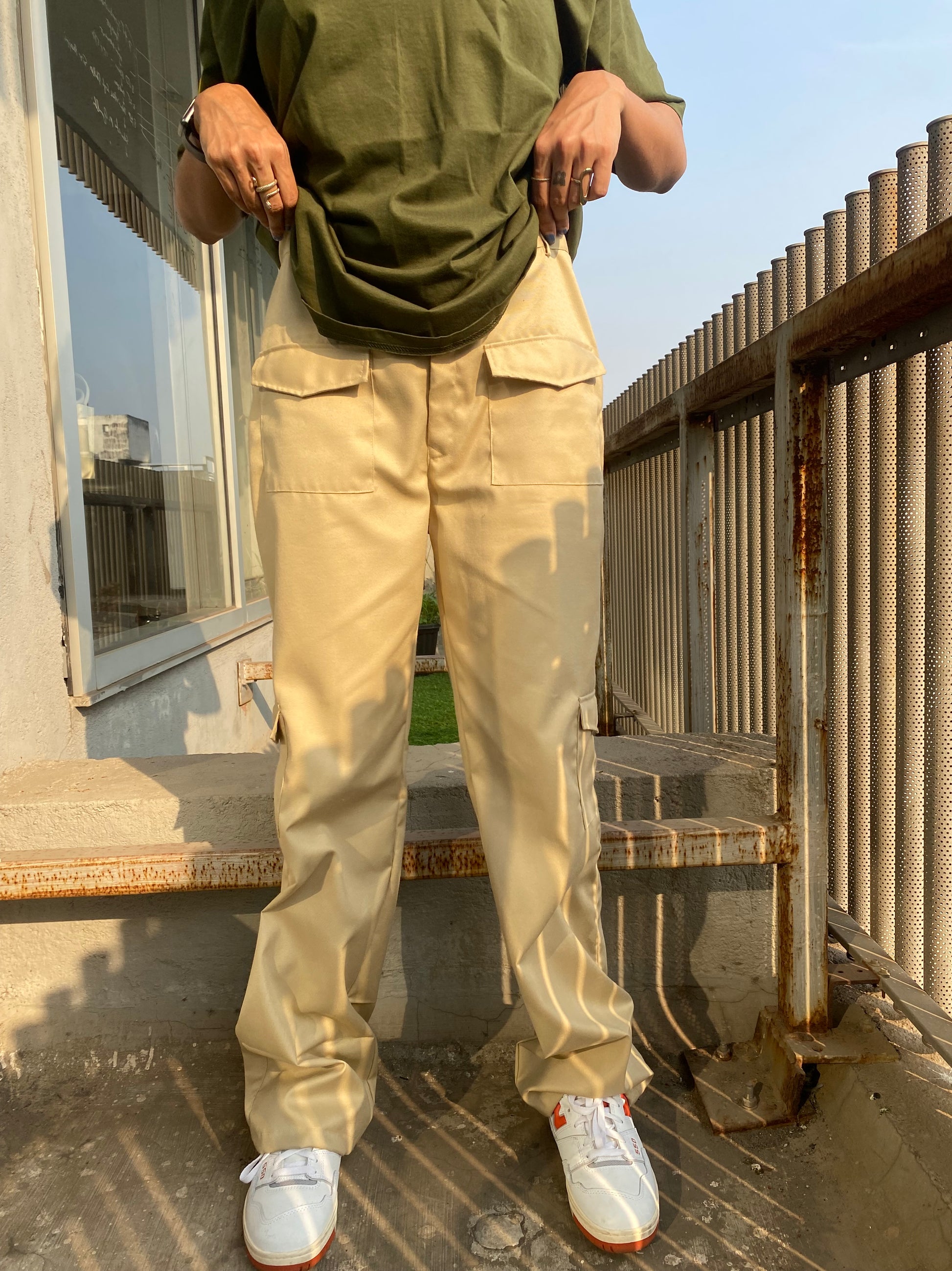 Beige Cargo Utility Pants