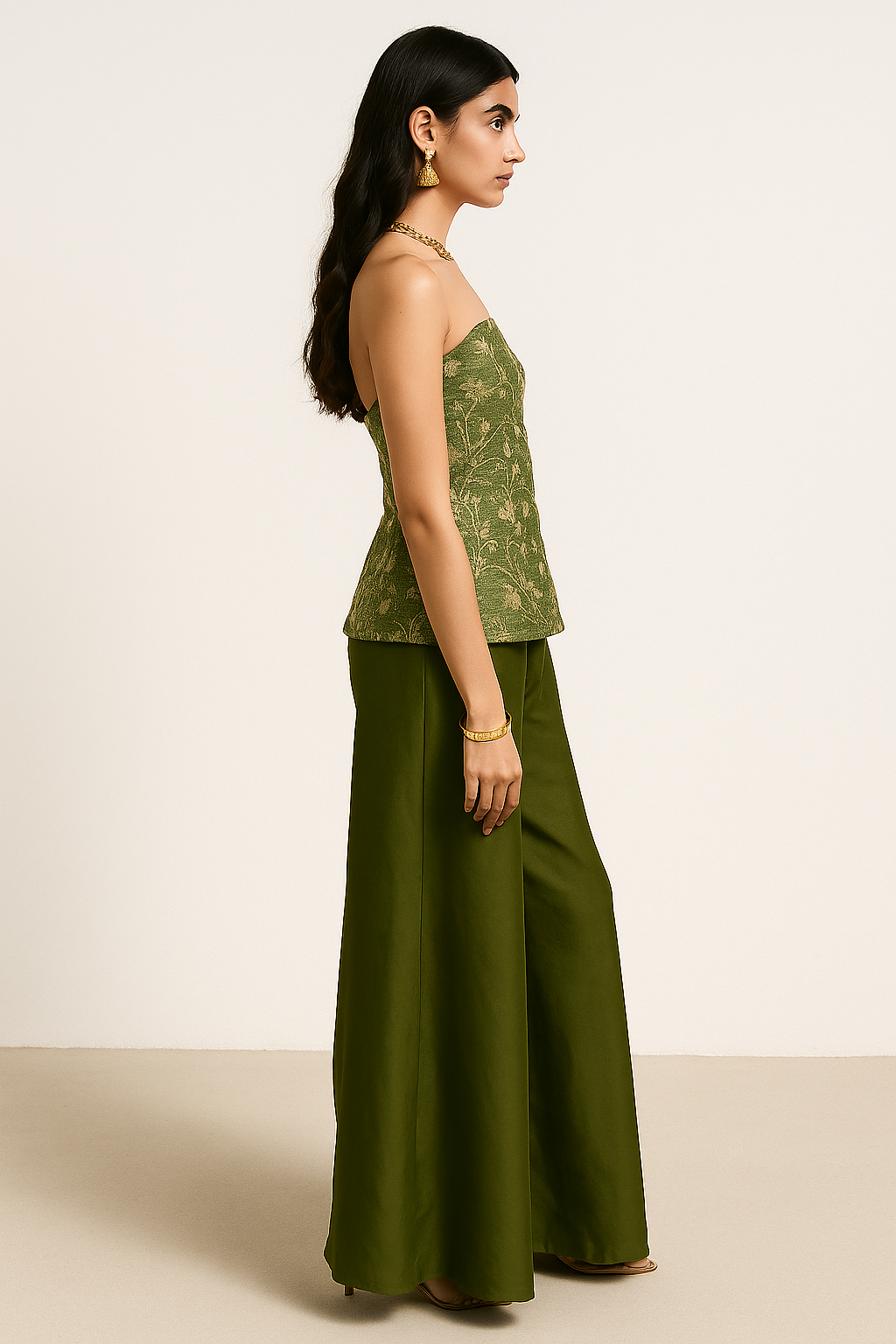 Green Tube Top & Palazzo Pants Occasion Wear