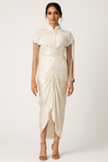 White Embedded Jacket with Corset top & Skirt