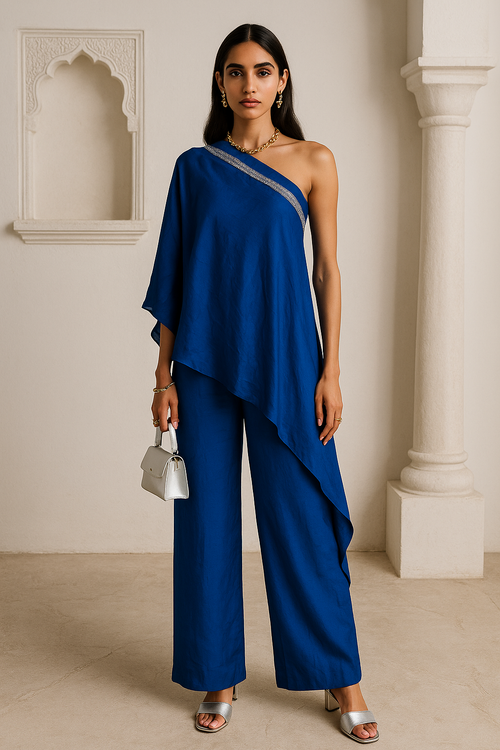 Royal One Shoulder Coord set Blue