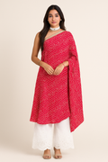 Rangdhani One Shoulder Bandhani Pink Kurta