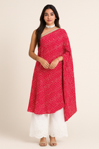 Rangdhani One Shoulder Bandhani Pink Kurta