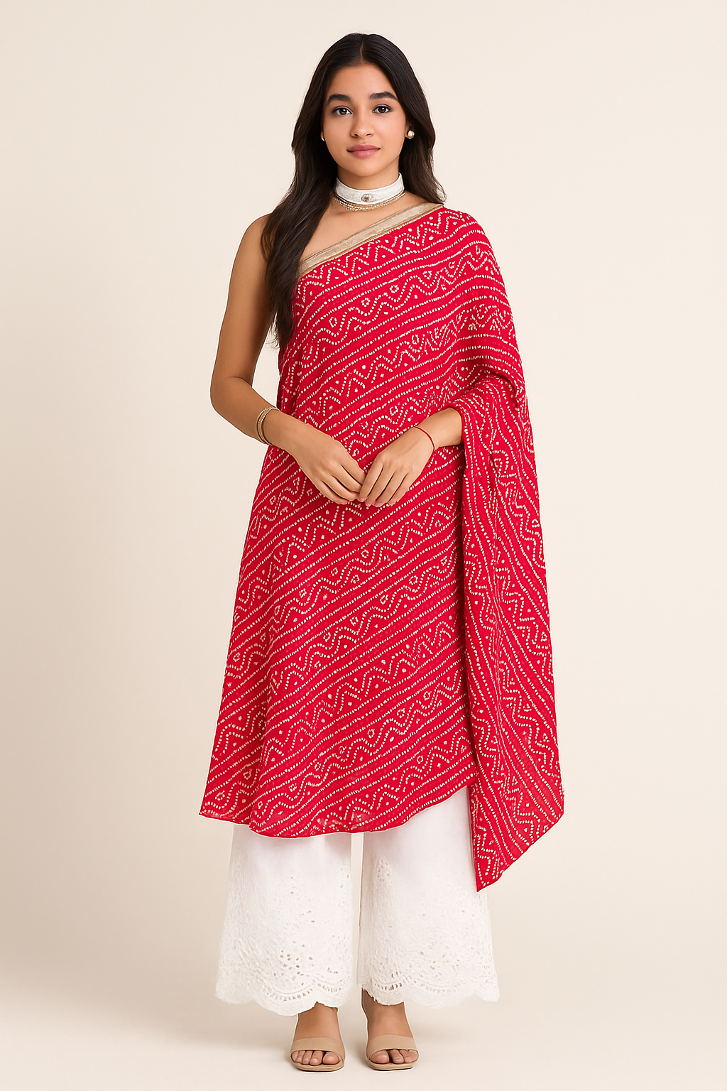 Rangdhani One Shoulder Bandhani Pink Kurta