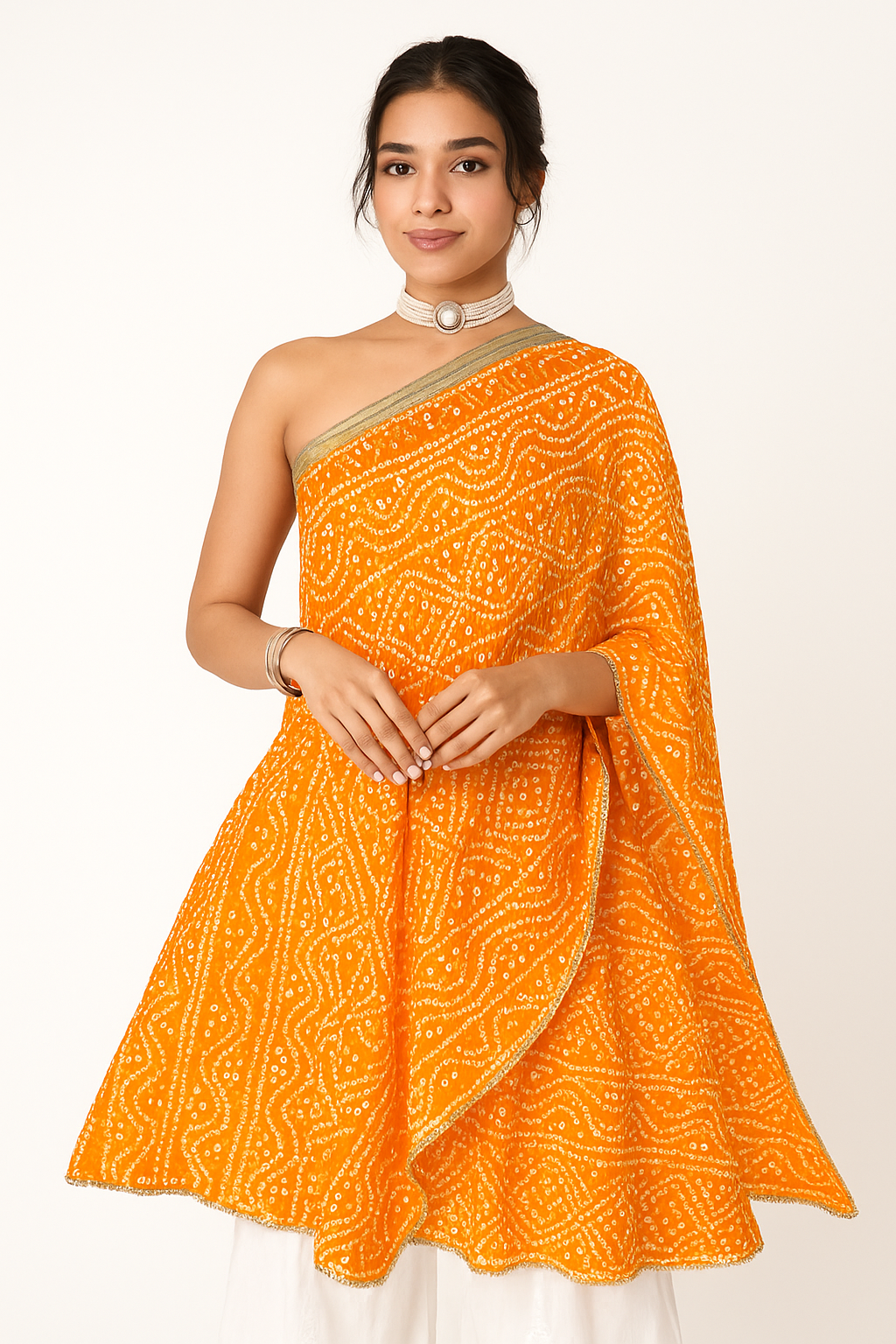 Rangdhani One Shoulder Bandhani yellow