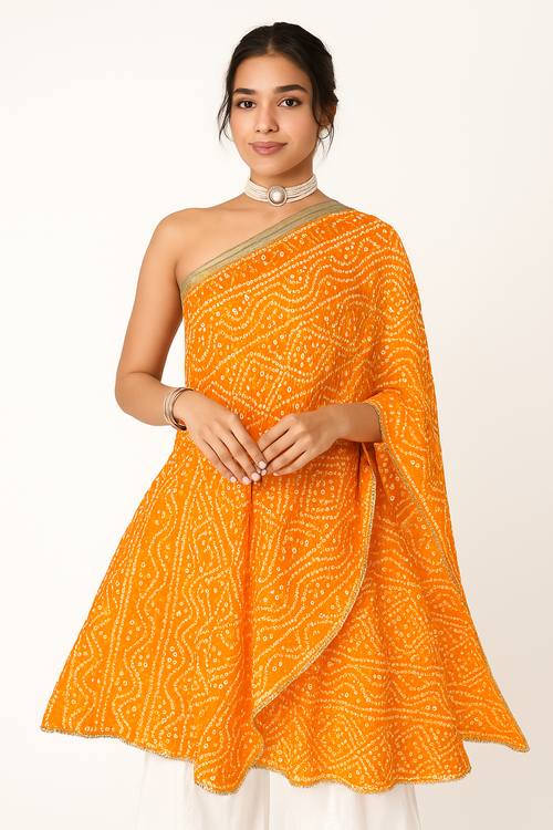 Rangdhani One Shoulder Bandhani yellow