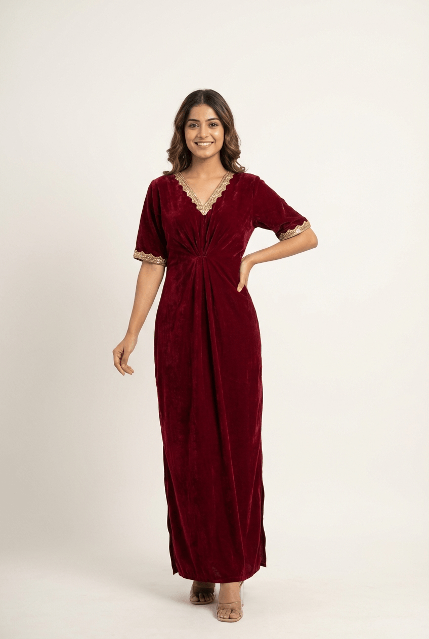 Ada Velvet Gown Maroon