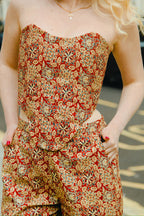 Corset Top and Fitted Trouser Pants Co-ord Set in Maroon