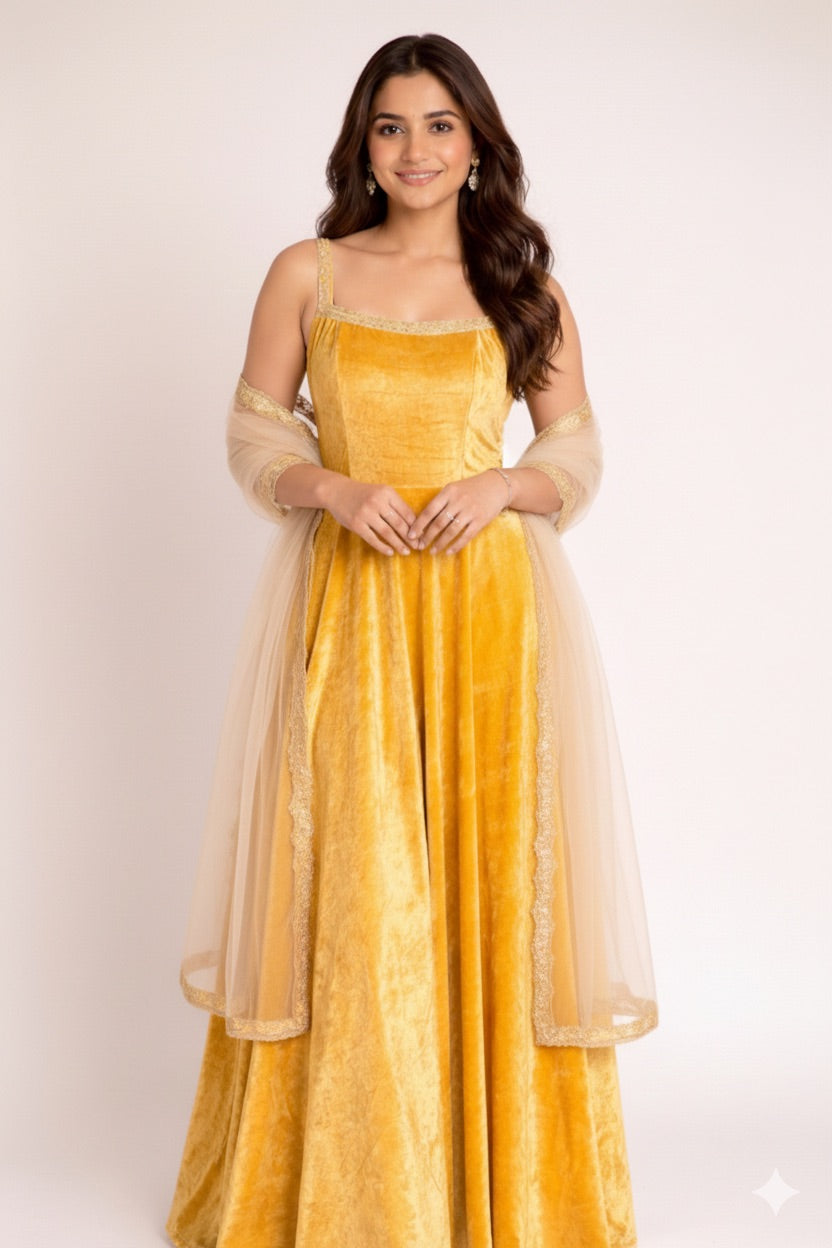 Sunheri Noor Velvet Anarkali Set