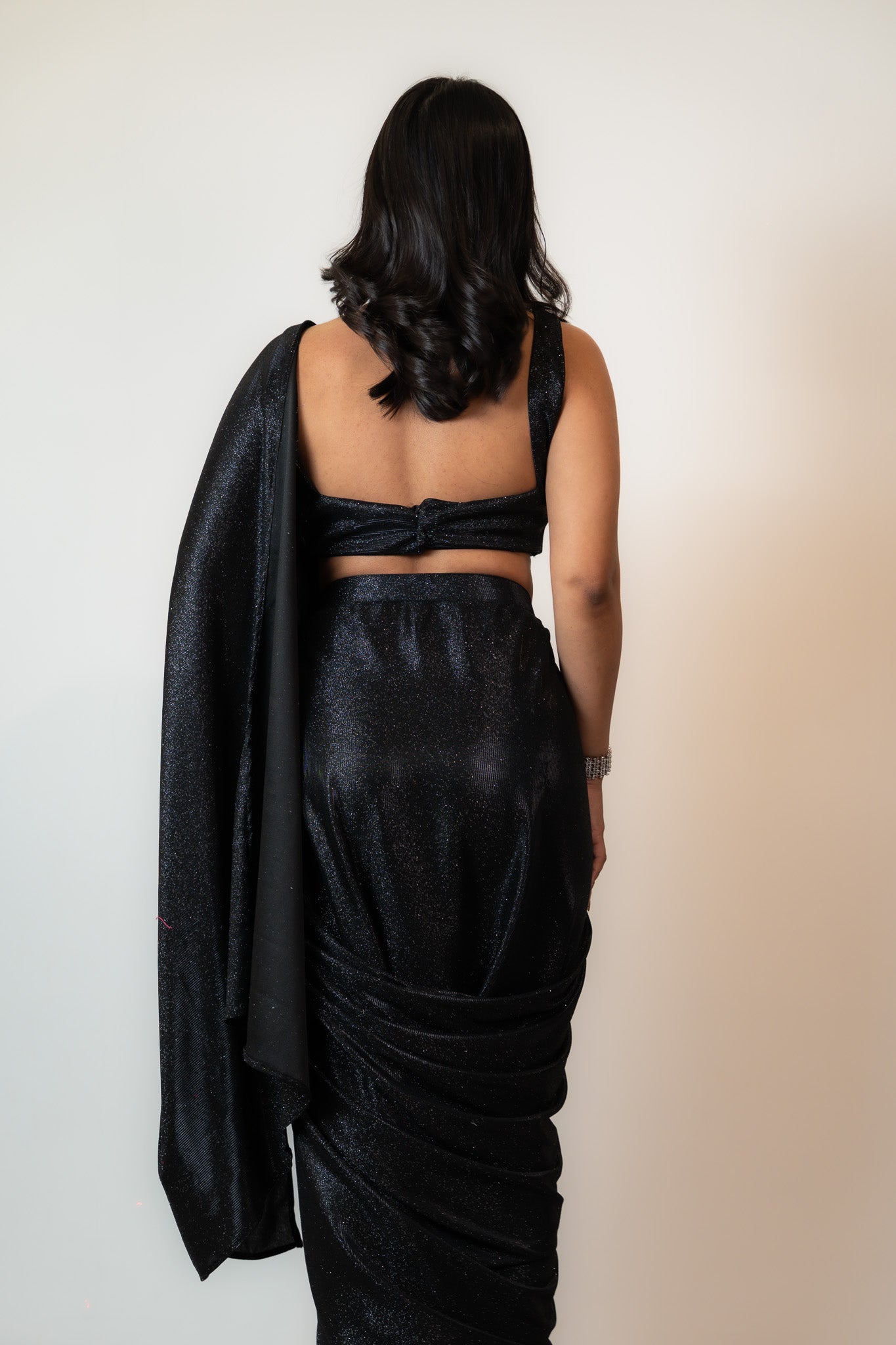 Black bling pre drapped saree