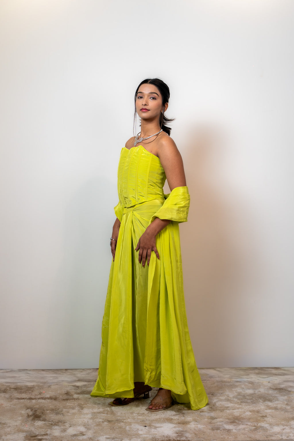 Neon Yellow corset Top and Skirt