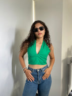 Green Halter Neck crop top