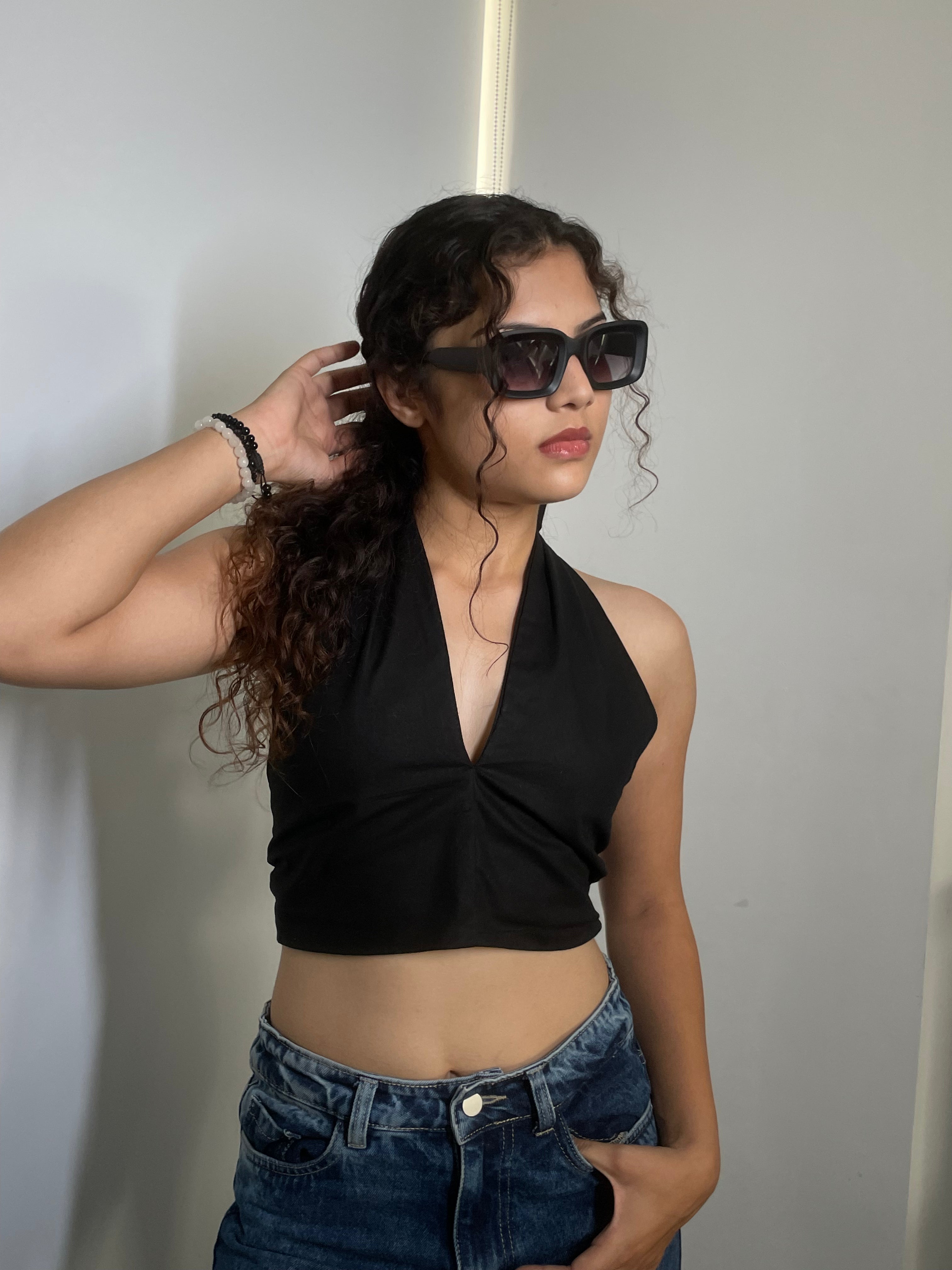 Black Halter Neck crop top