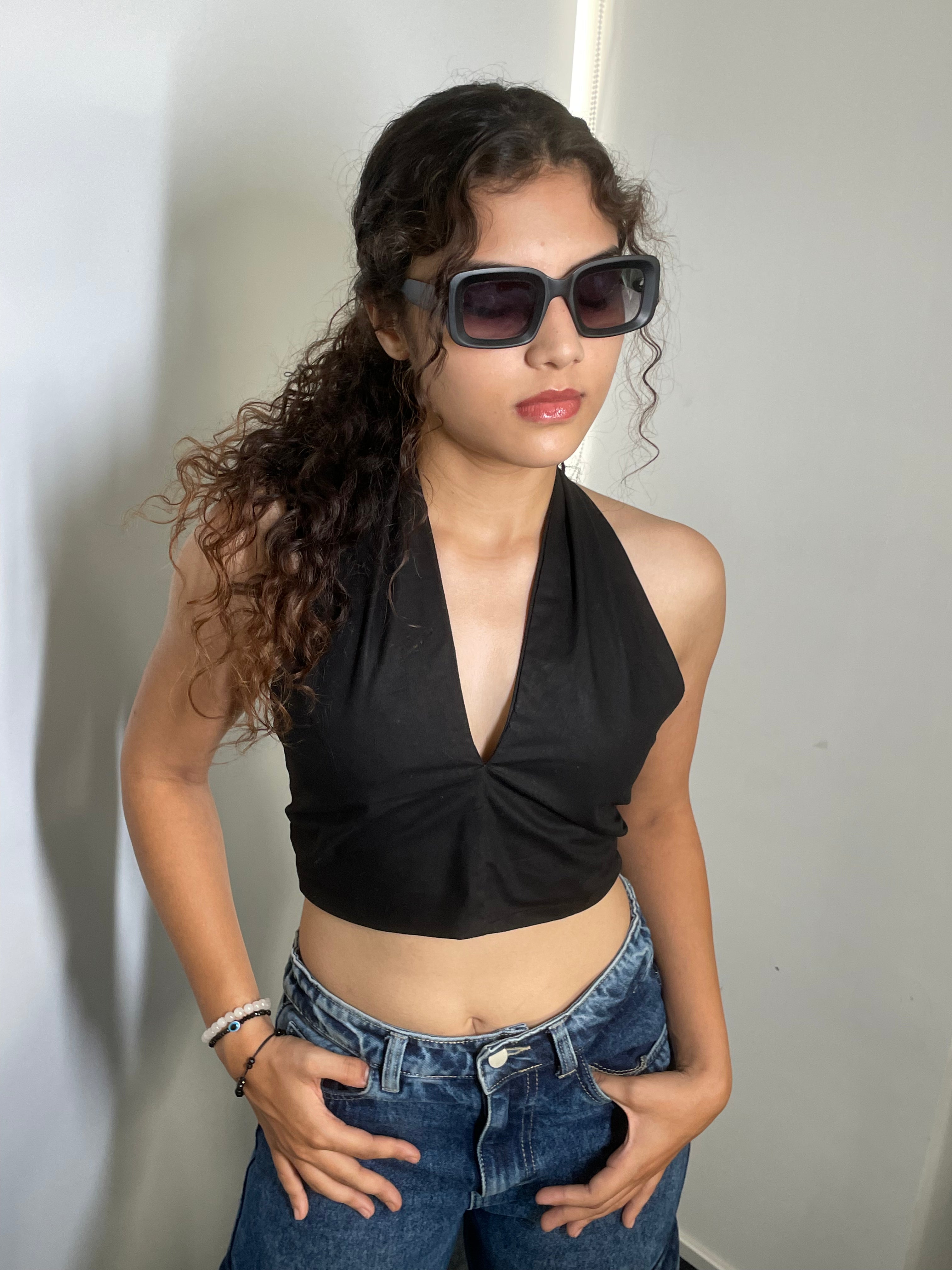 Black Halter Neck crop top
