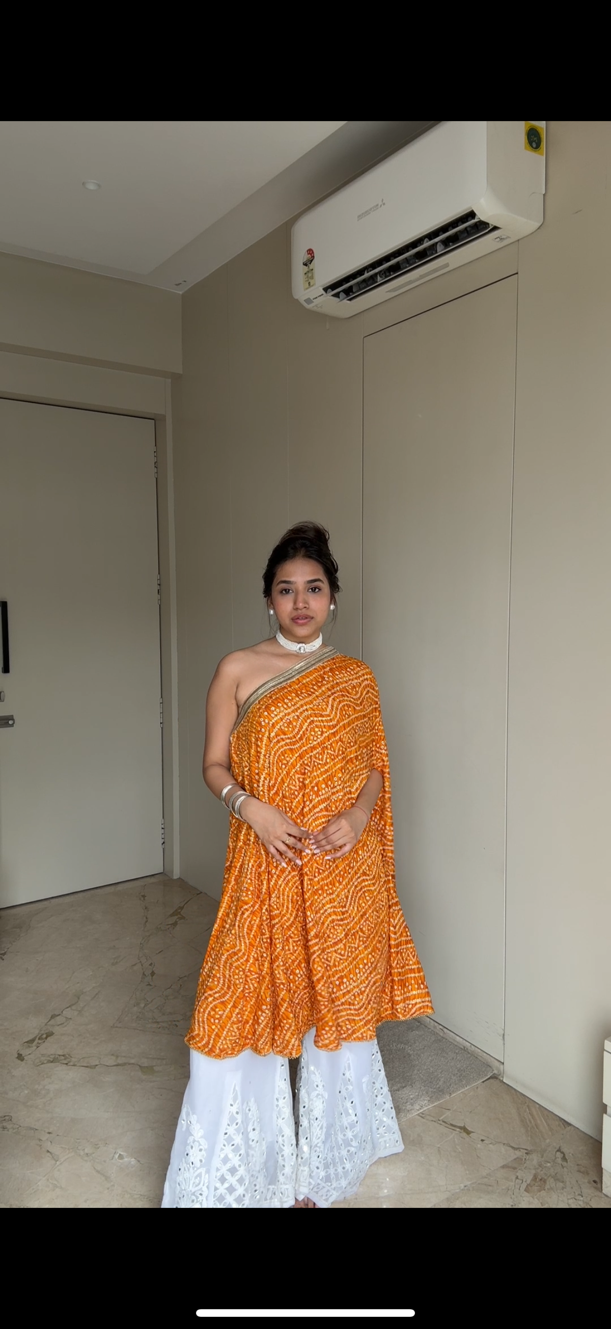 Rangdhani One Shoulder Bandhani yellow