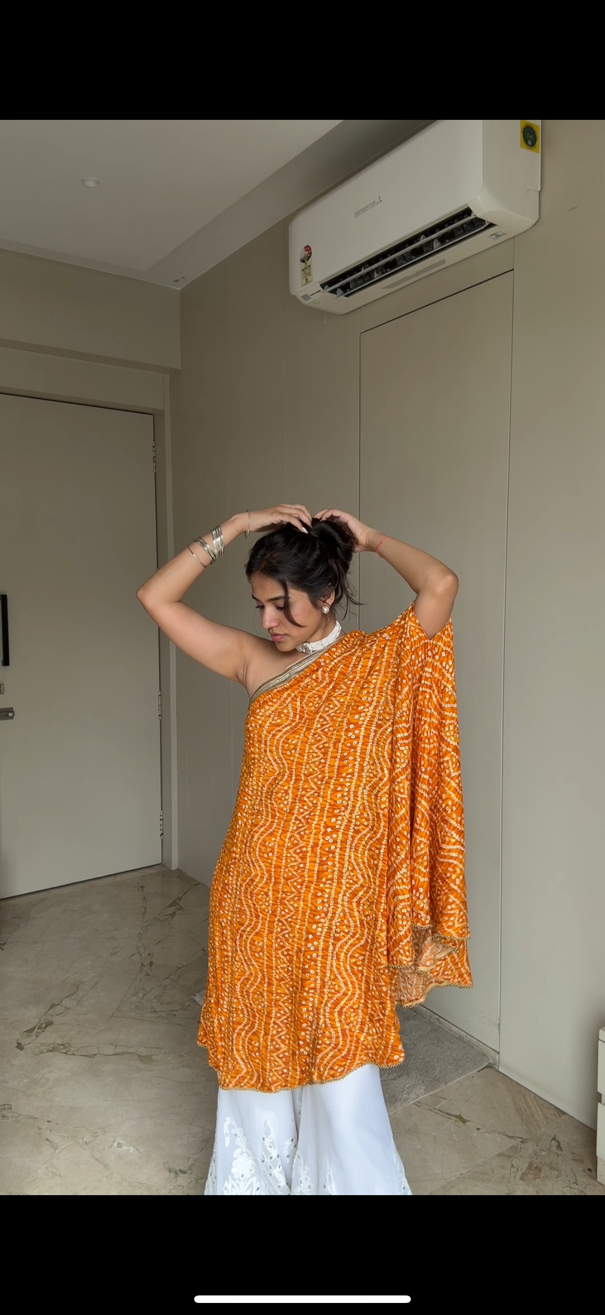 Rangdhani One Shoulder Bandhani yellow