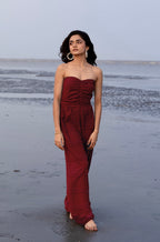 Tube Top and Palazzo Pants Co-ord Set Maroon