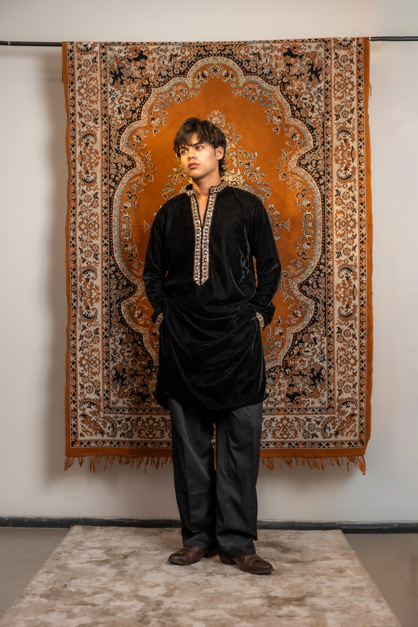 Black Velvet Kurta Mens