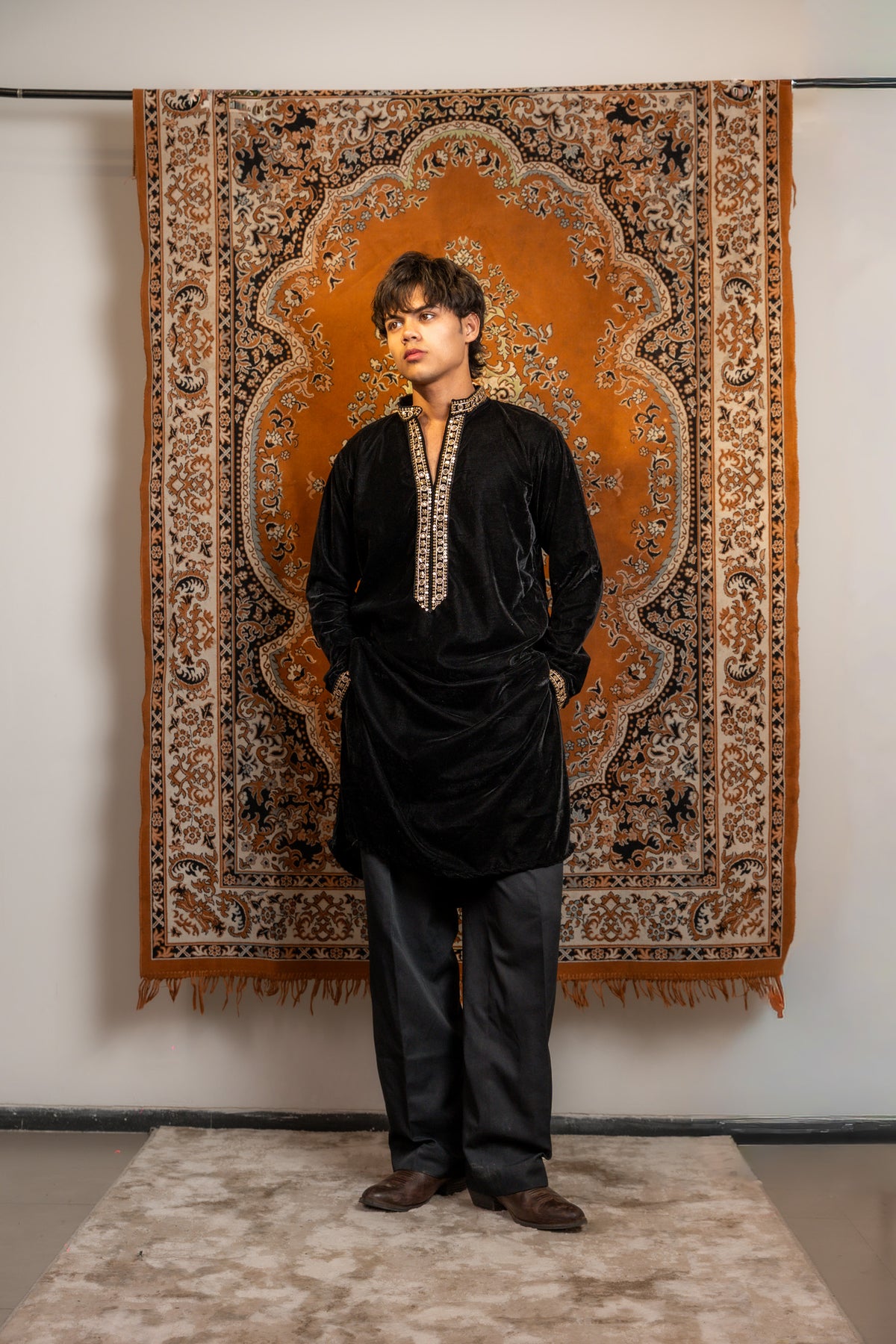 Black Velvet Kurta Mens