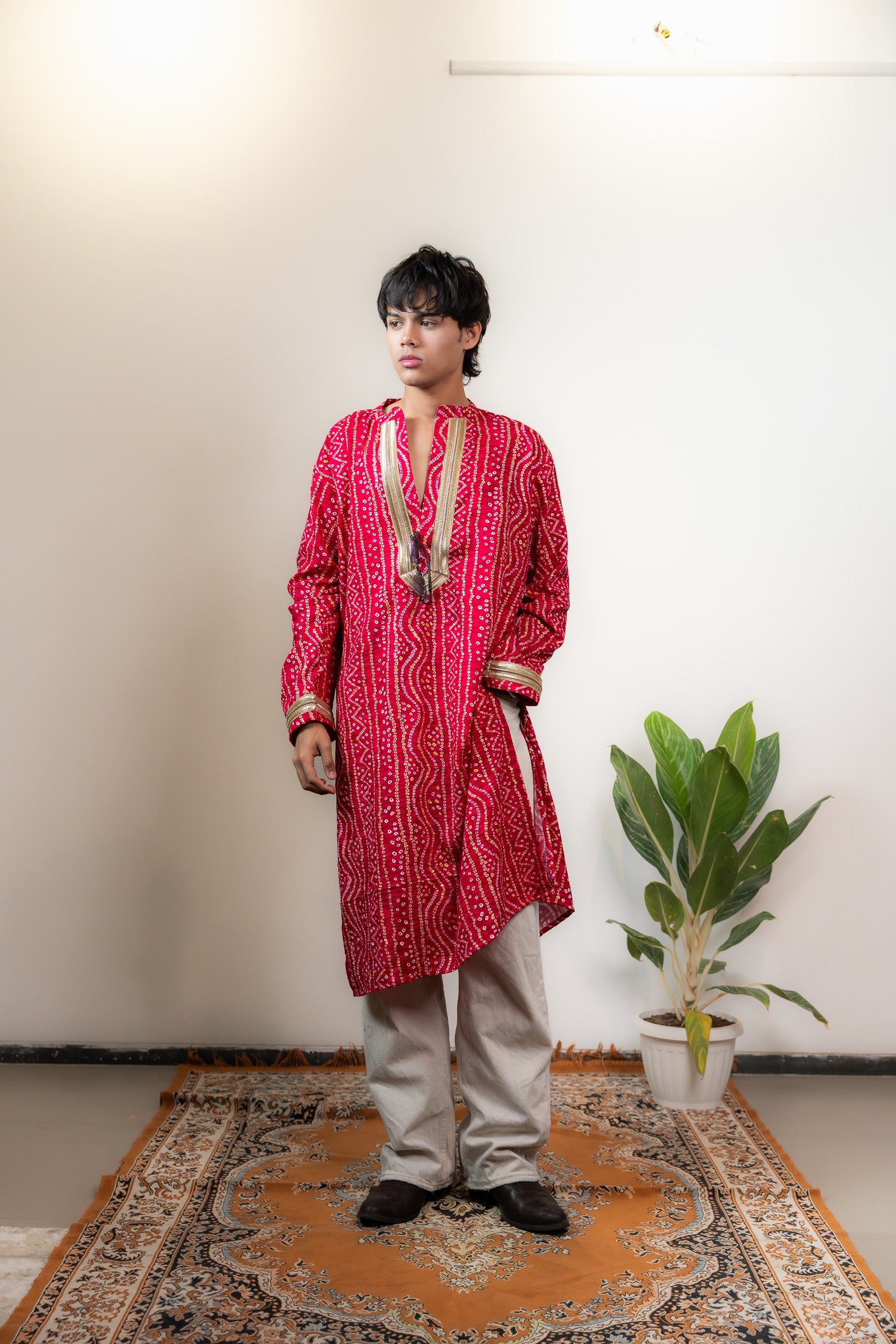 Bandhani Kurta Mens Pink