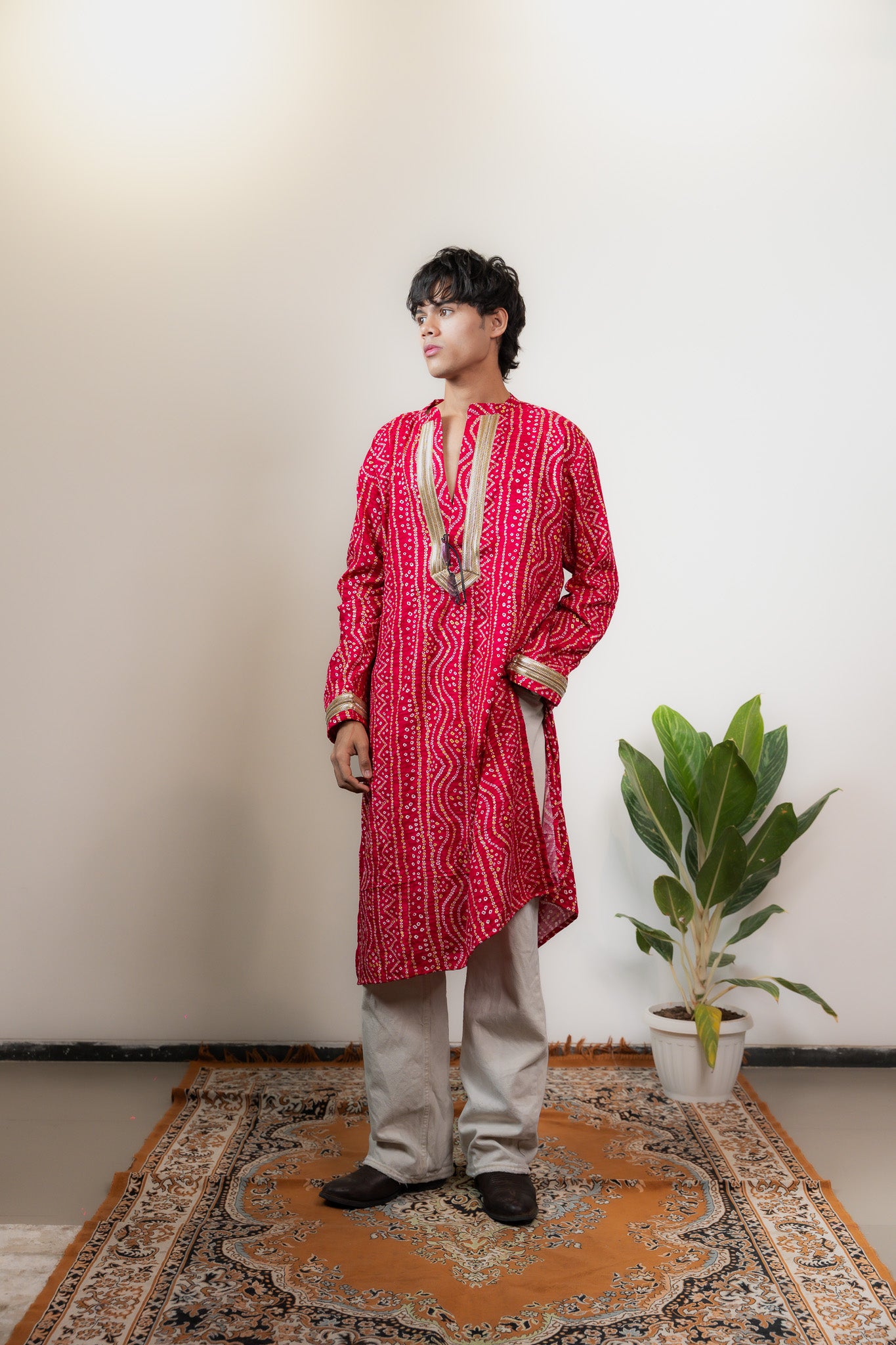 Bandhani Kurta Mens Pink