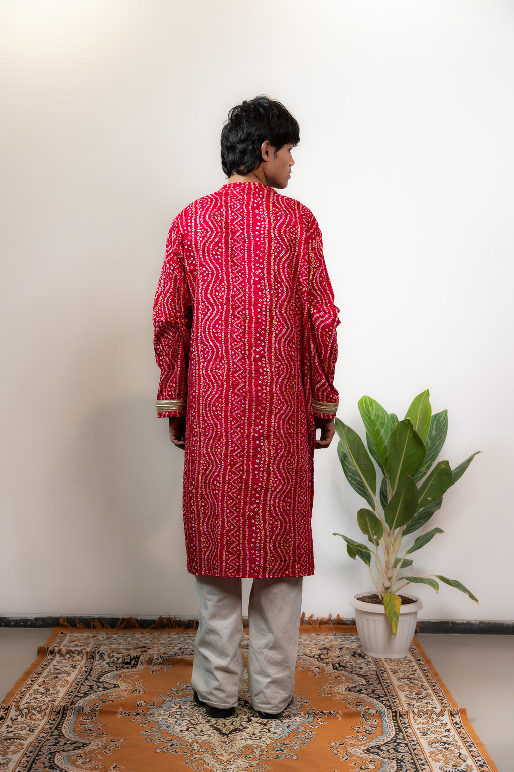 Bandhani Kurta Mens Pink