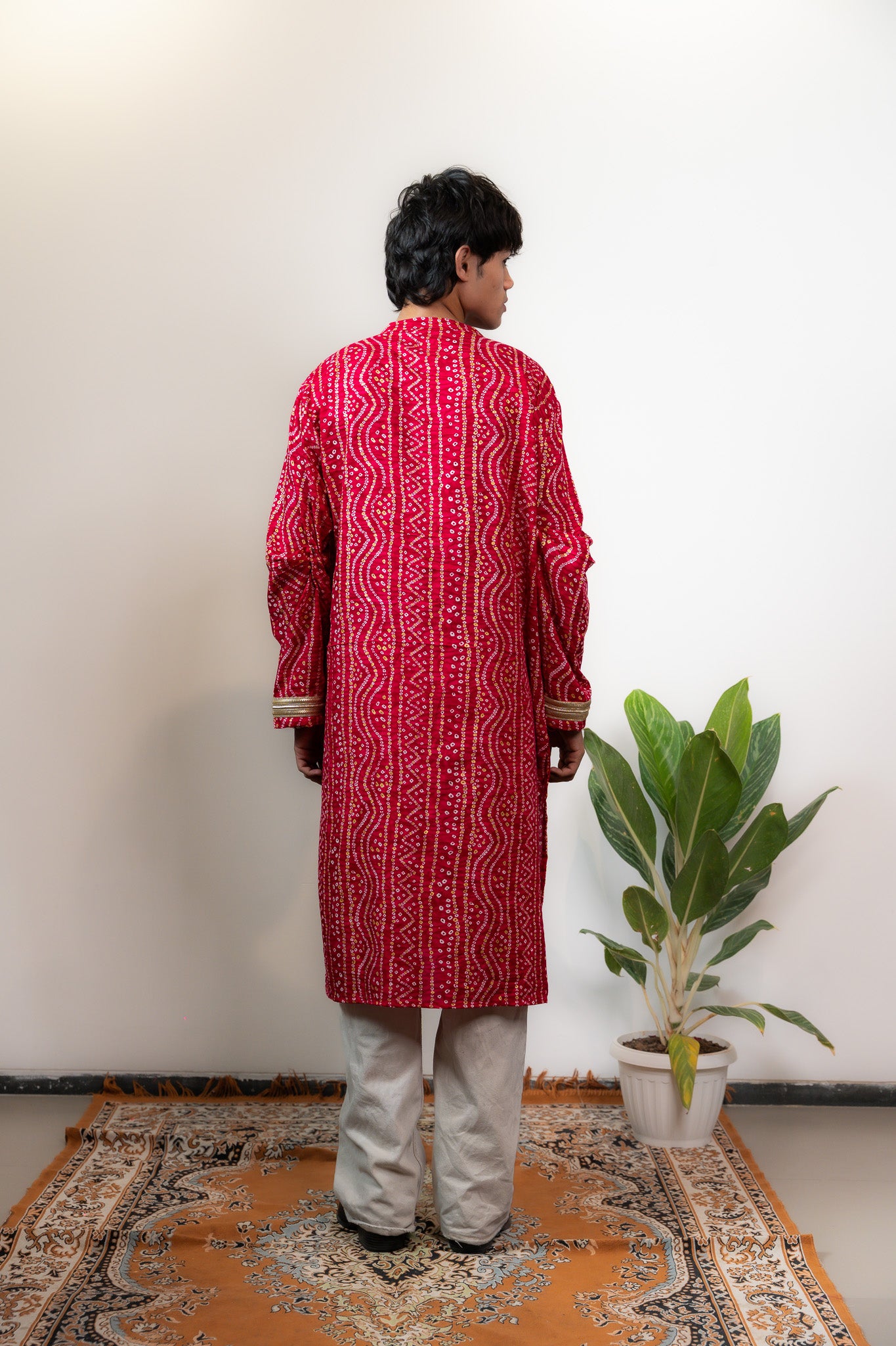 Bandhani Kurta Mens Pink
