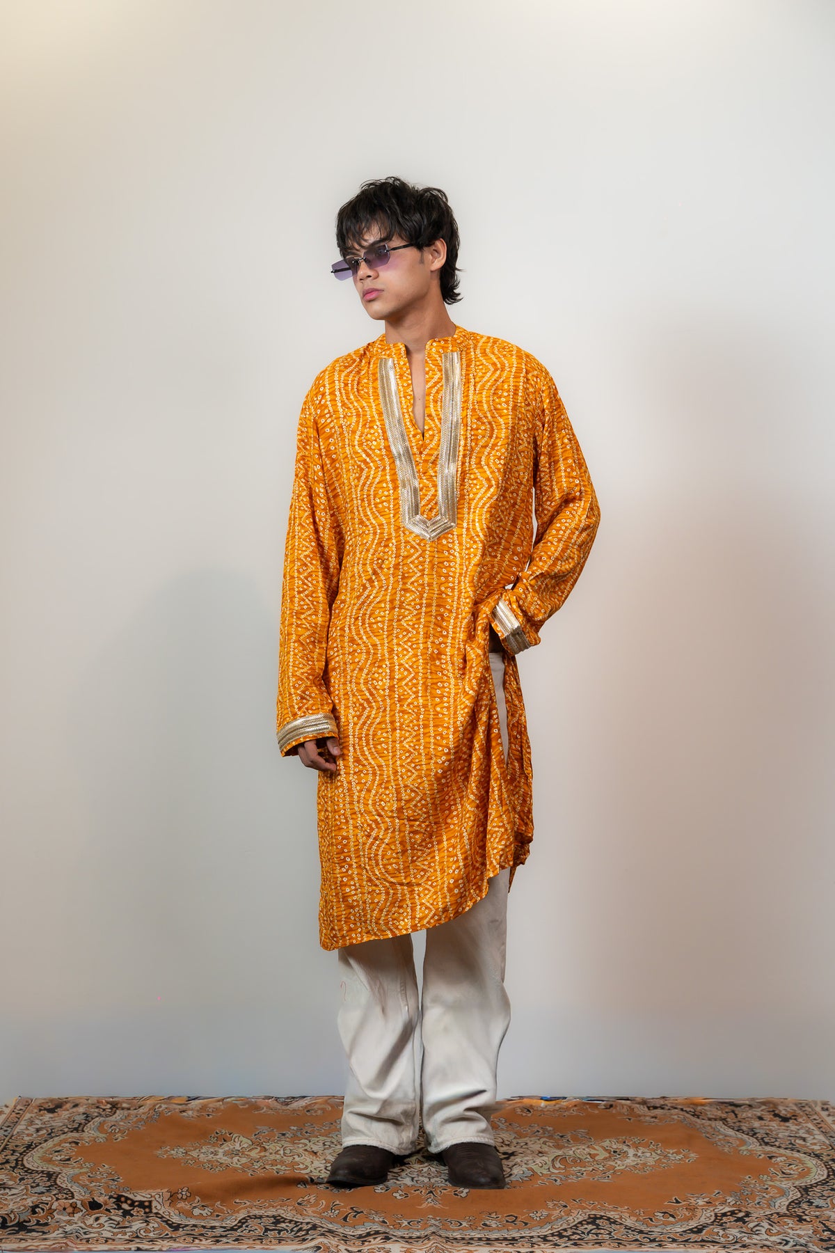 Bandhani Kurta Mens Yellow