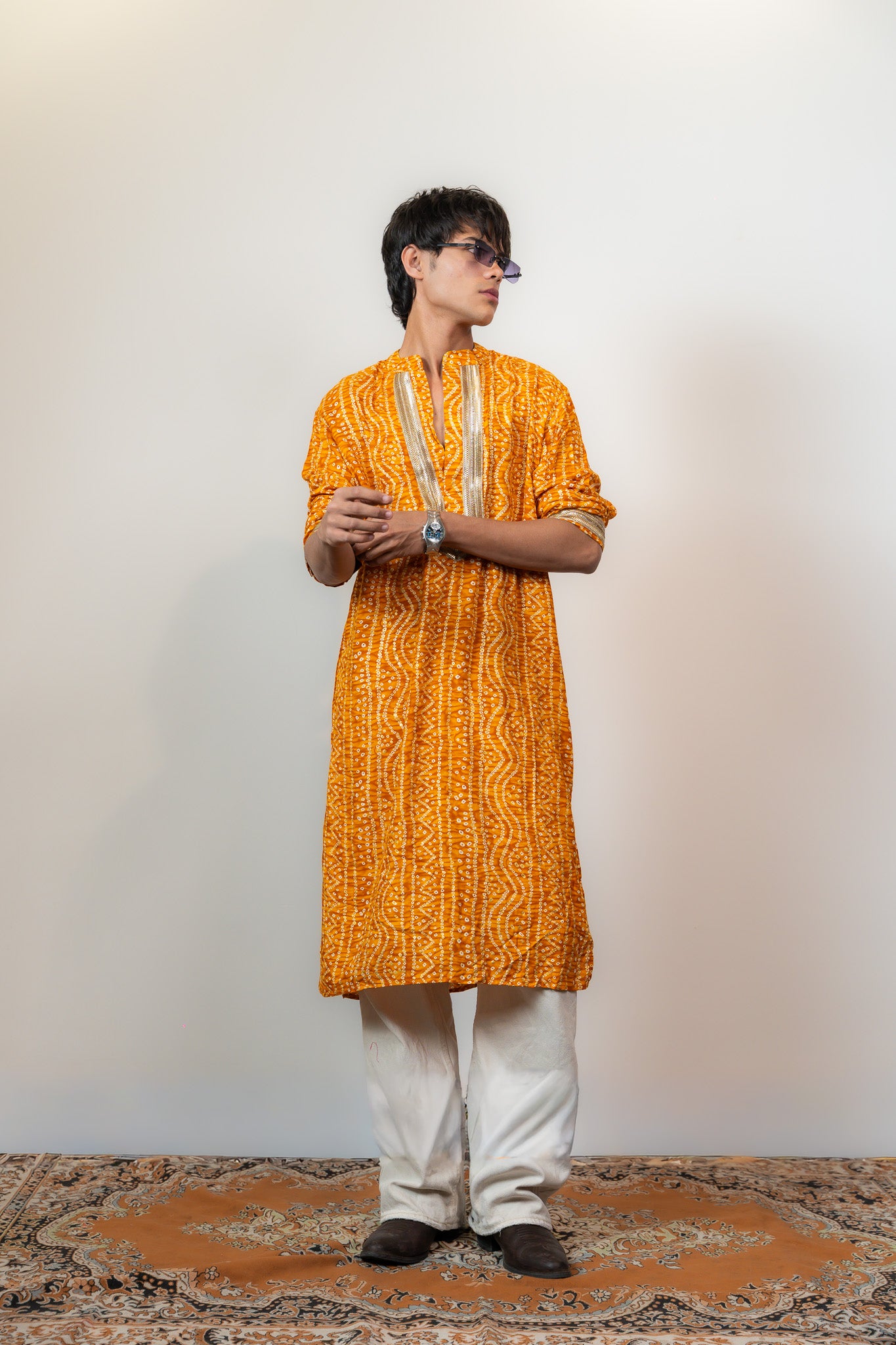 Bandhani Kurta Mens Yellow