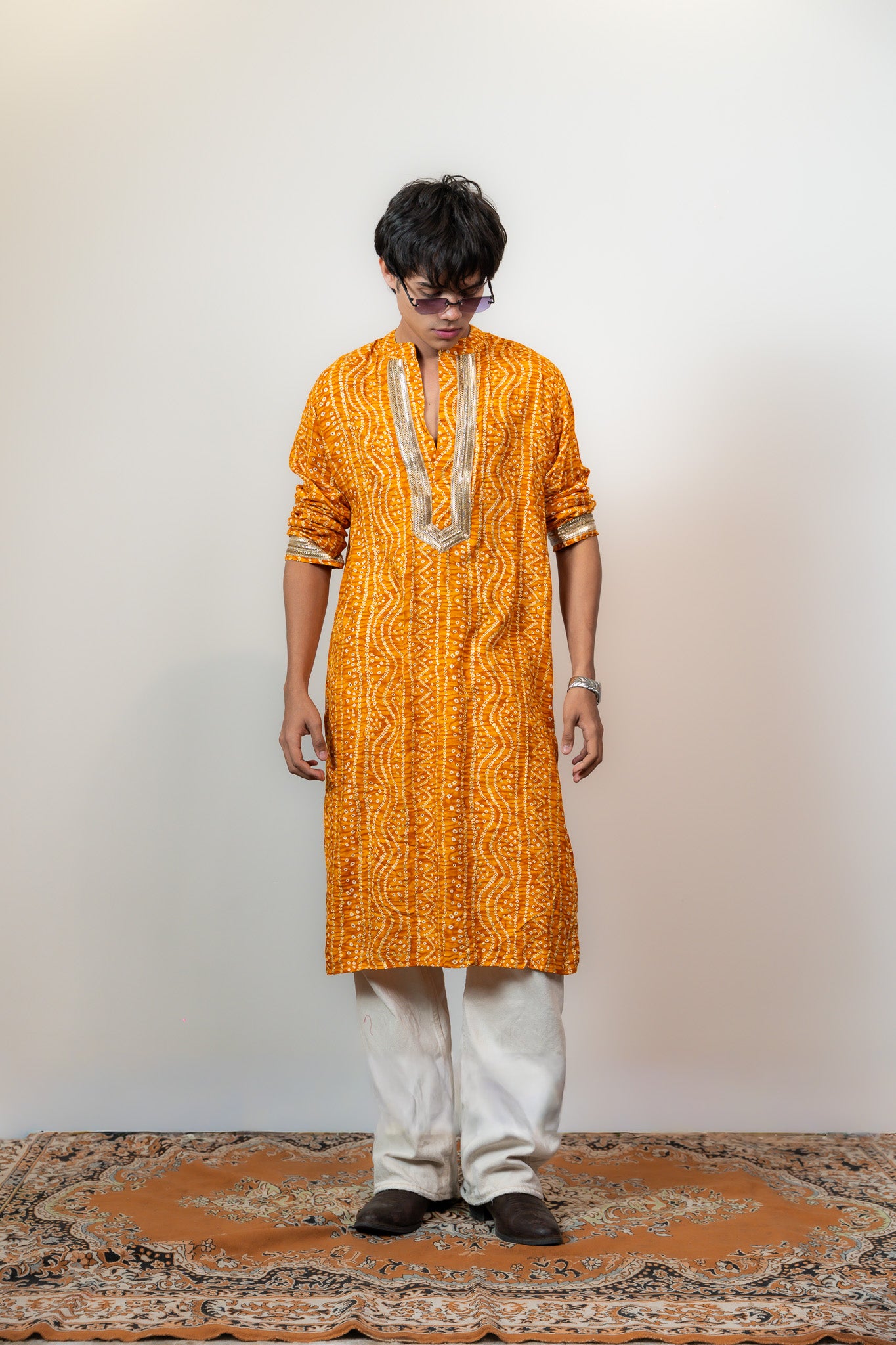 Bandhani Kurta Mens Yellow