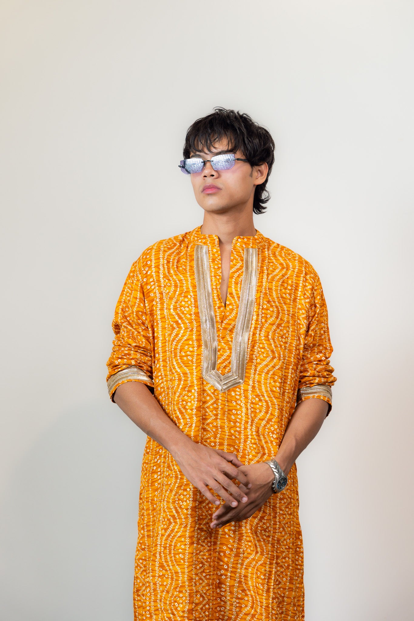 Bandhani Kurta Mens Yellow