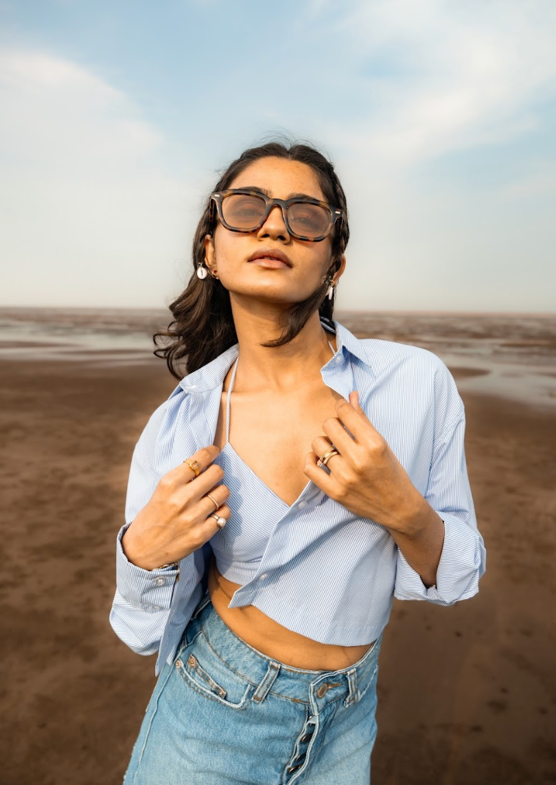 Elevated Bralette Top & Shirt Blue Combo