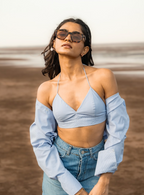 Elevated Bralette Top & Shirt Blue Combo