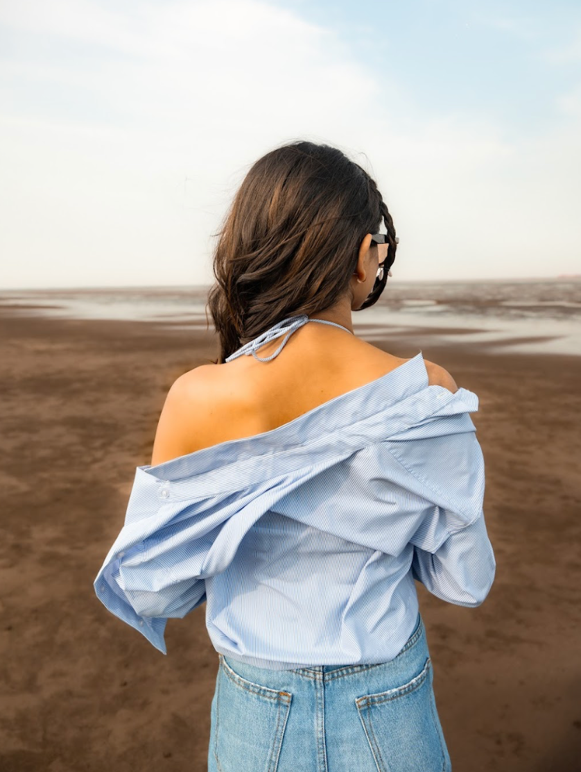 Elevated Bralette Top & Shirt Blue Combo