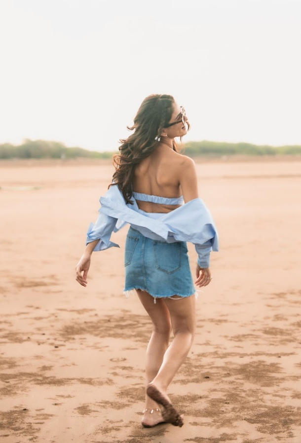 Elevated Bralette Top & Shirt Blue Combo