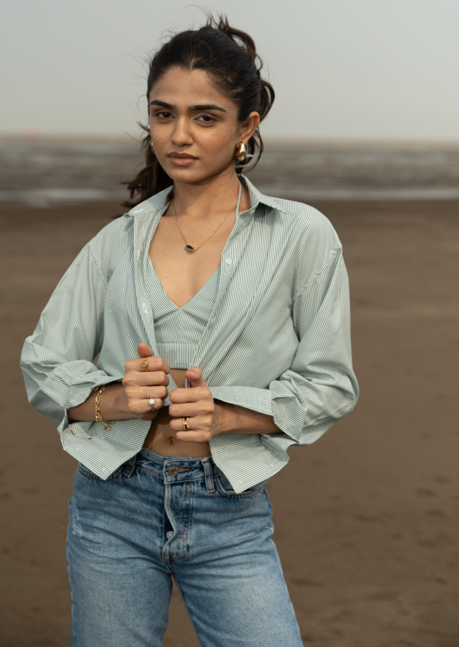 Elevated Bralette Top & Shirt Green Combo top