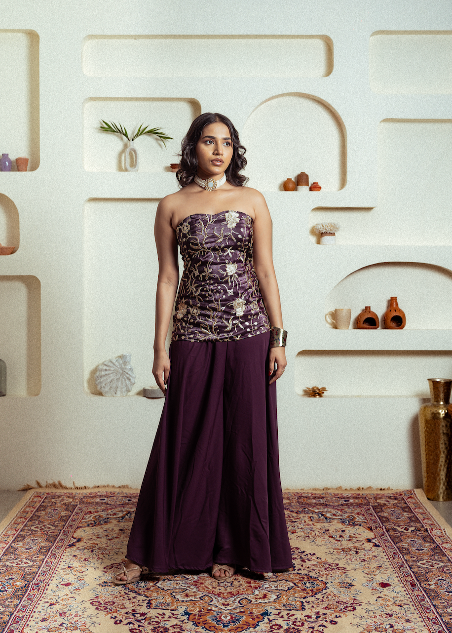 Purple Tube Top & Palazzo Pants Occasion Wear