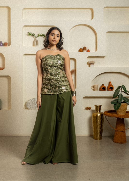 Green Tube Top & Palazzo Pants Occasion Wear