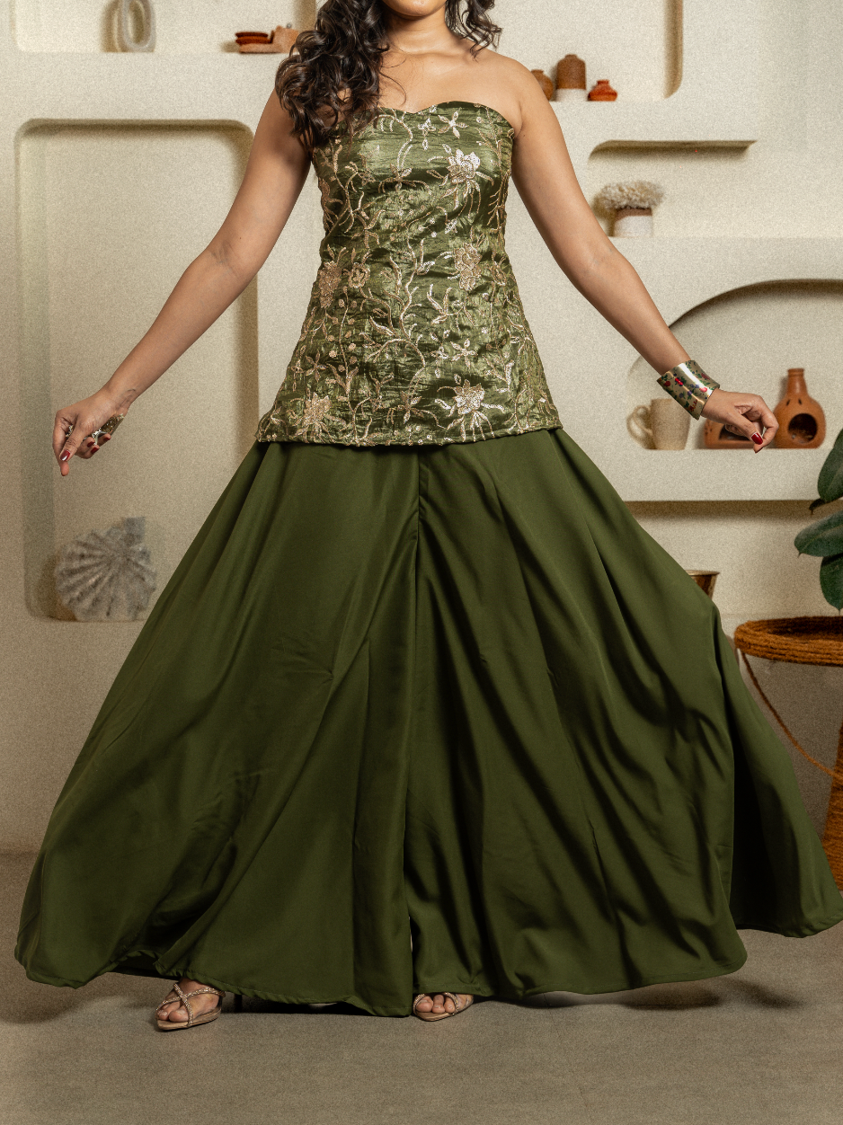 Green Tube Top & Palazzo Pants Occasion Wear