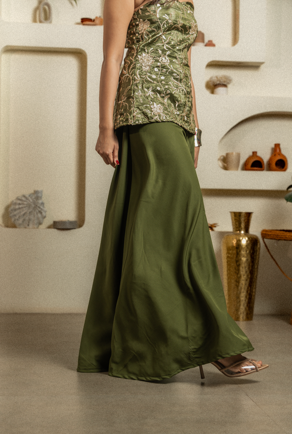 Green Tube Top & Palazzo Pants Occasion Wear