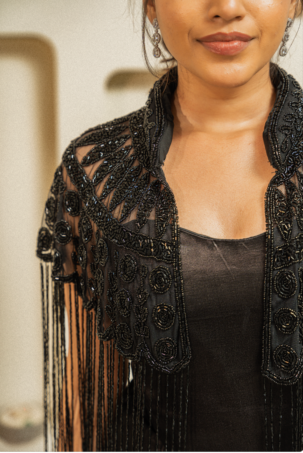 Black Embedded Jacket with Corset top & Skirt