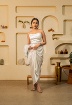 White Embedded Jacket with Corset top & Skirt