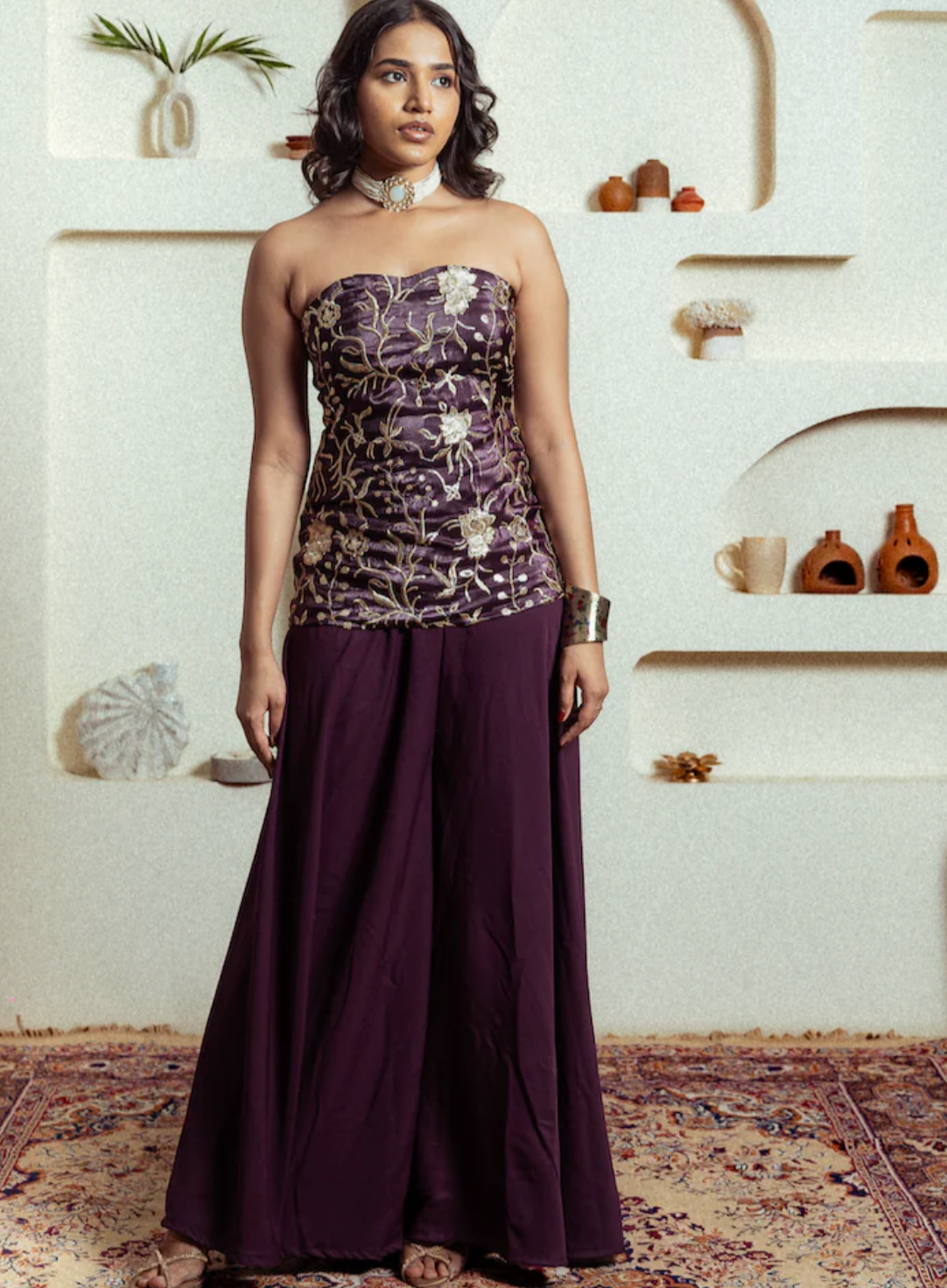 Purple Tube Top & Palazzo Pants Occasion Wear